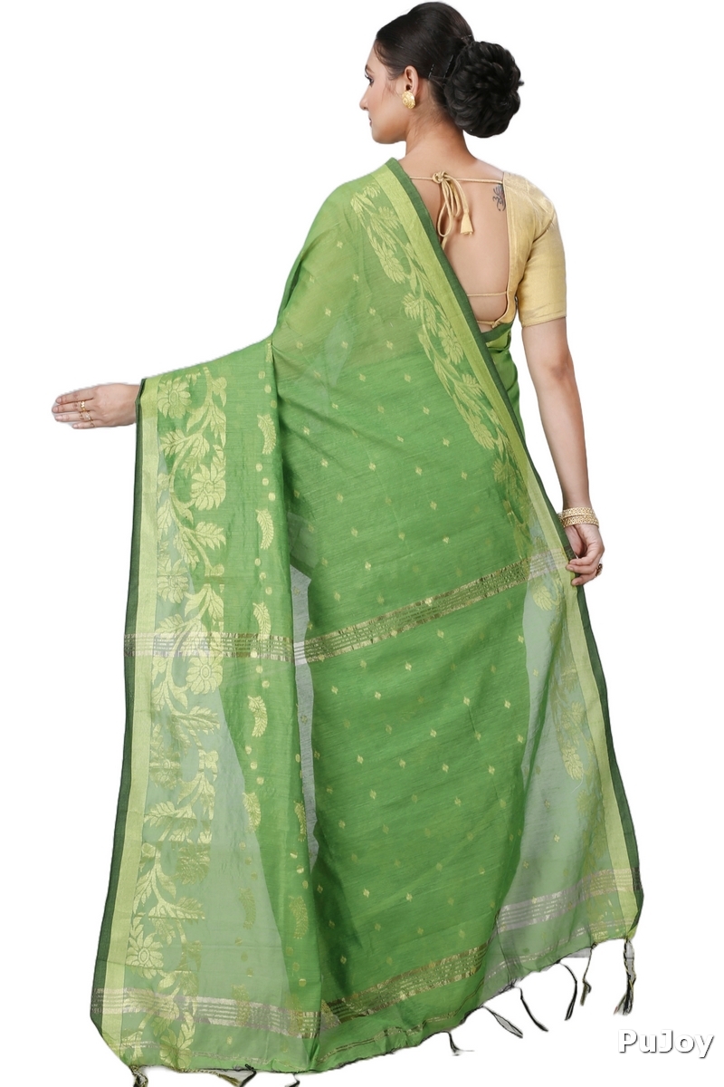 Green Blended Cotton Turik Hand Loom Saree (1250)
