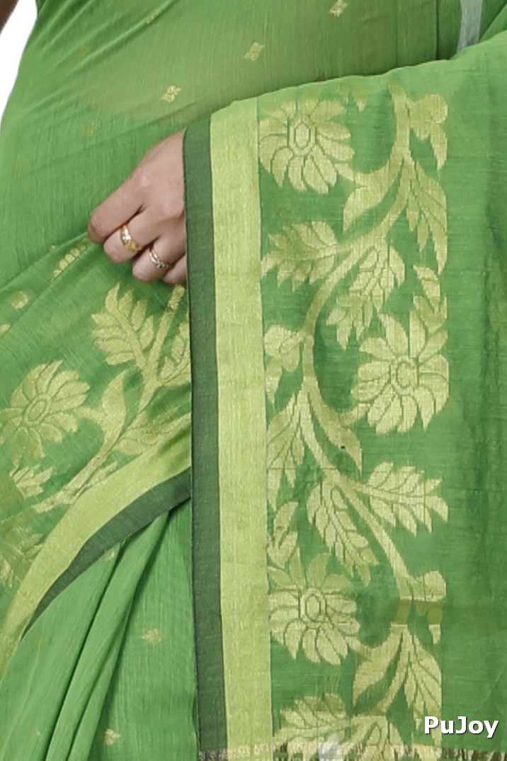 Green Blended Cotton Turik Hand Loom Saree (1250)
