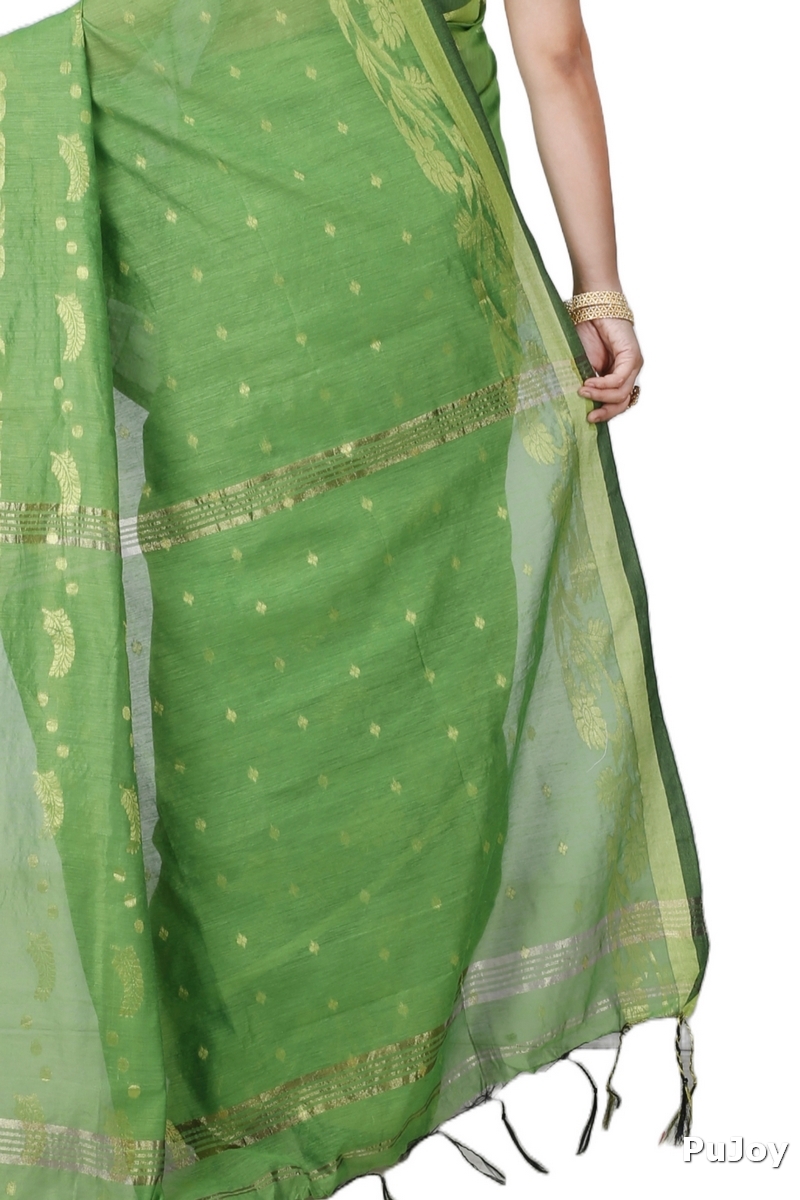 Green Blended Cotton Turik Hand Loom Saree (1250)