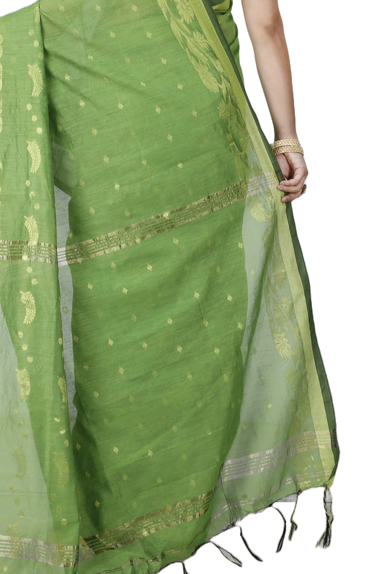 Green Blended Cotton Turik Hand Loom Saree (1250)