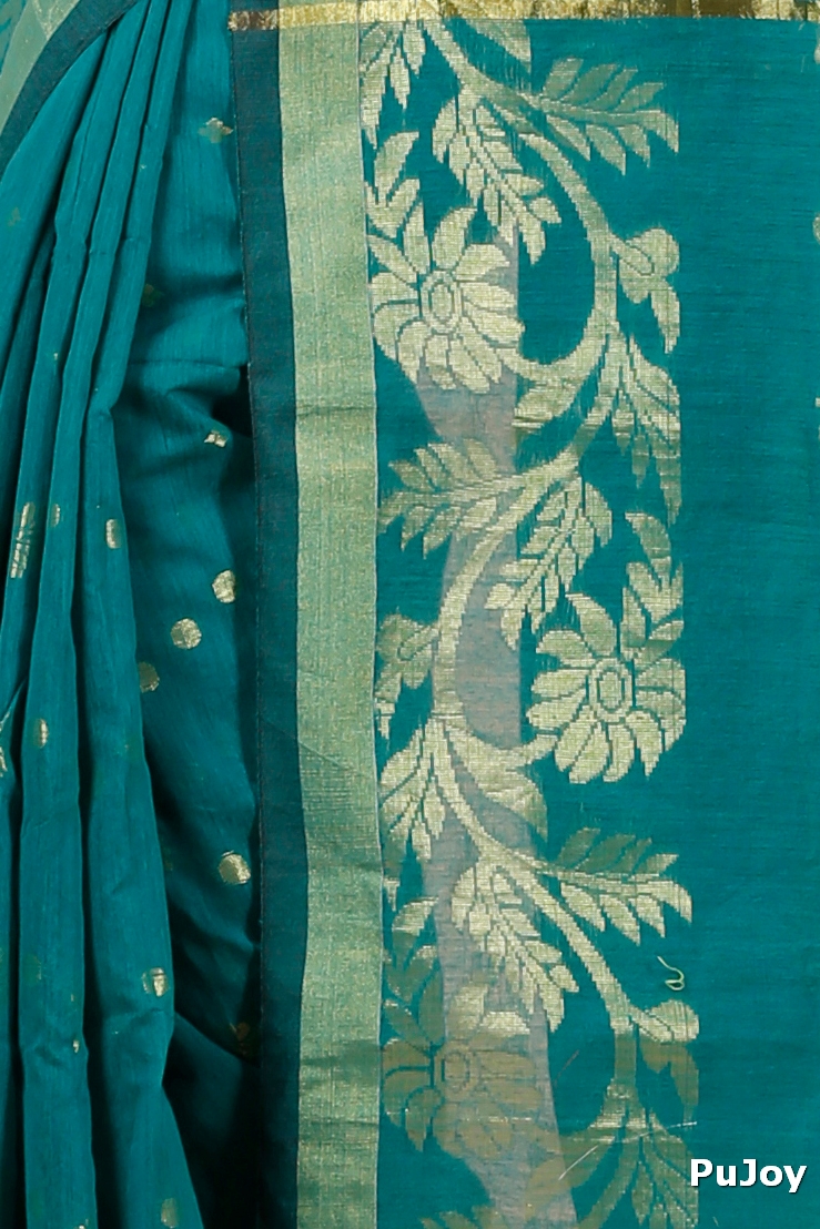See Green Blended Cotton Turik Hand Loom Saree (1251)