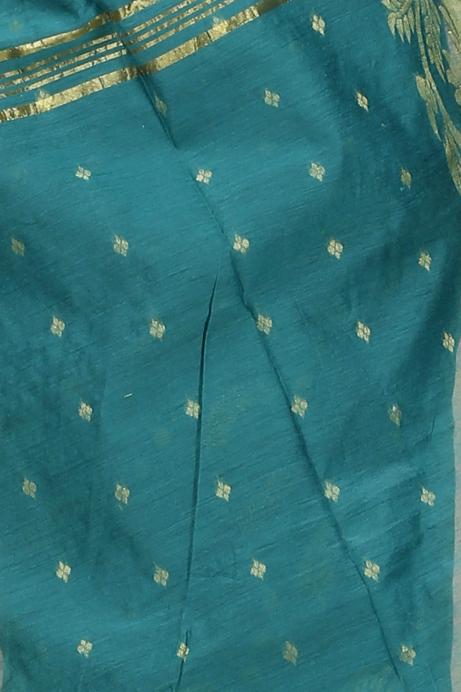 See Green Blended Cotton Turik Hand Loom Saree (1251)