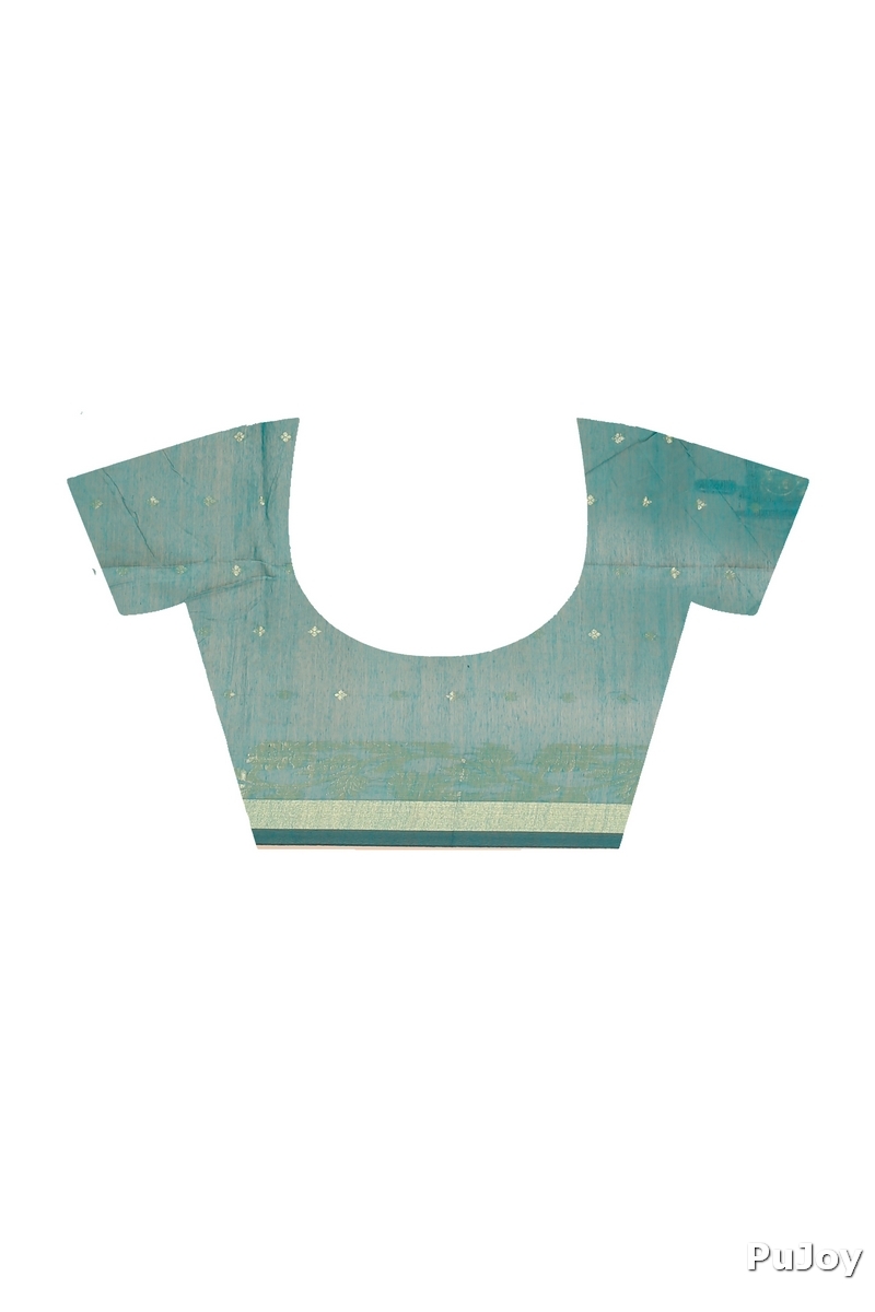See Green Blended Cotton Turik Hand Loom Saree (1251)