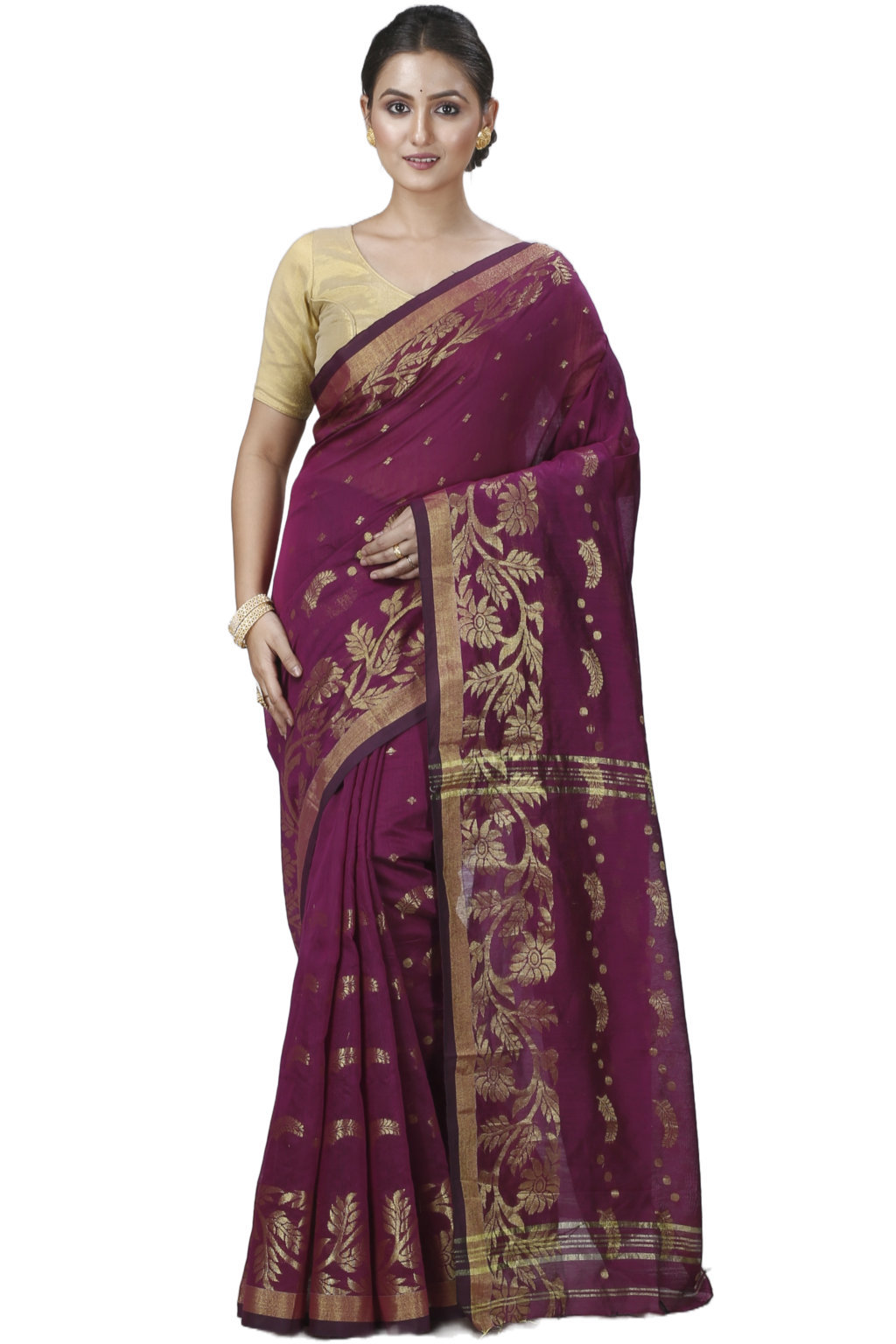 Maroon Blended Cotton Turik Hand Loom Saree (1252)