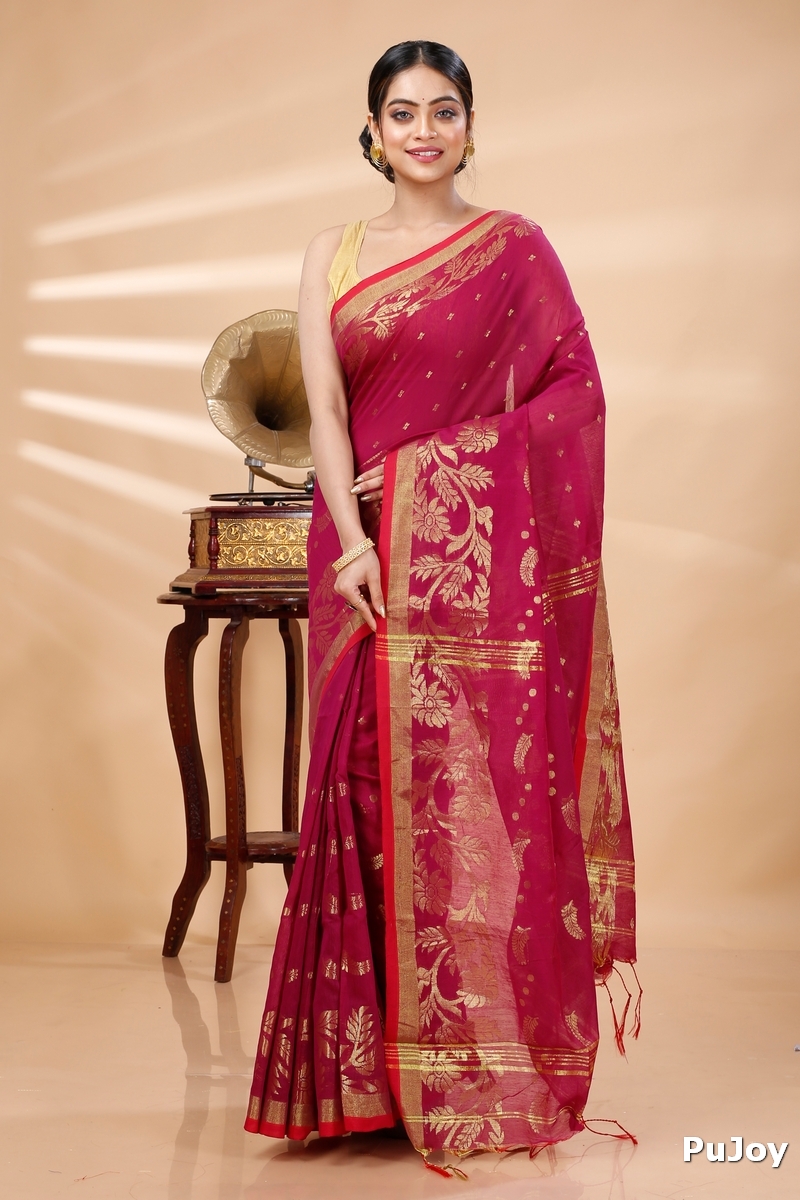 Maroon Blended Cotton Turik Hand Loom Saree (1252)