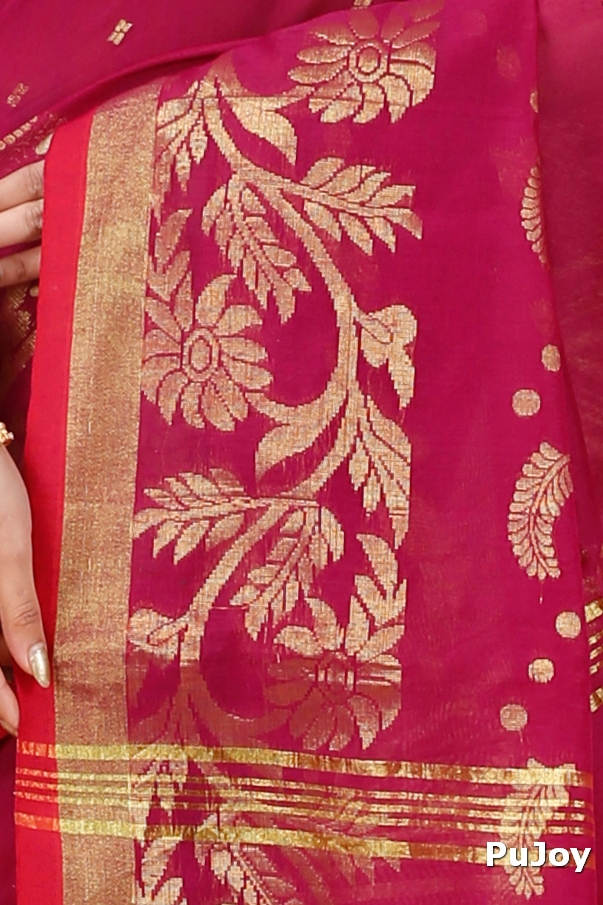 Maroon Blended Cotton Turik Hand Loom Saree (1252)