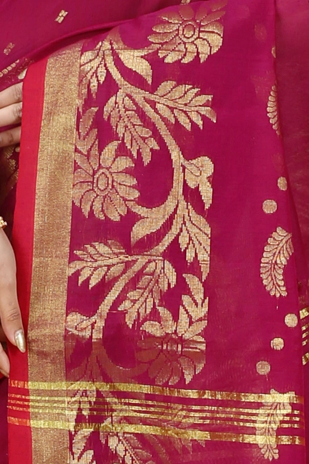 Maroon Blended Cotton Turik Hand Loom Saree (1252)