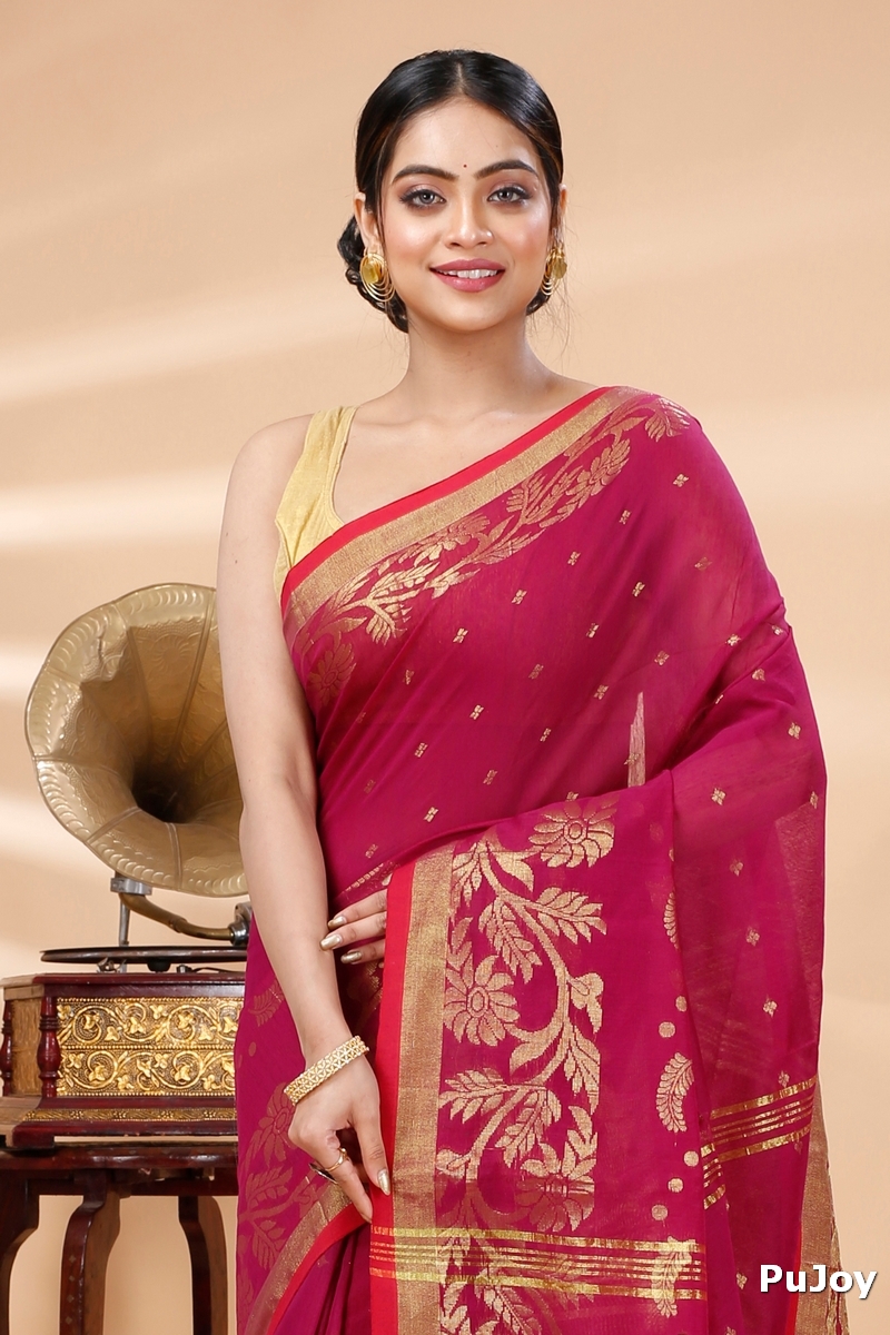 Maroon Blended Cotton Turik Hand Loom Saree (1252)