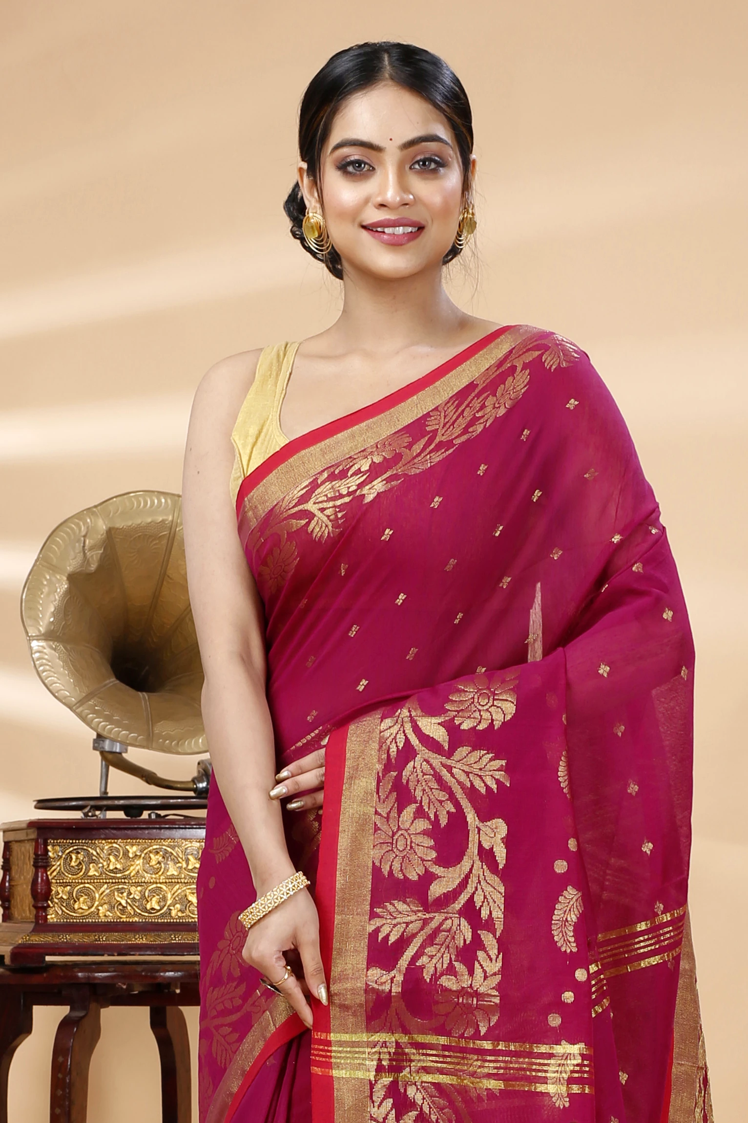 Maroon Blended Cotton Turik Hand Loom Saree (1252)