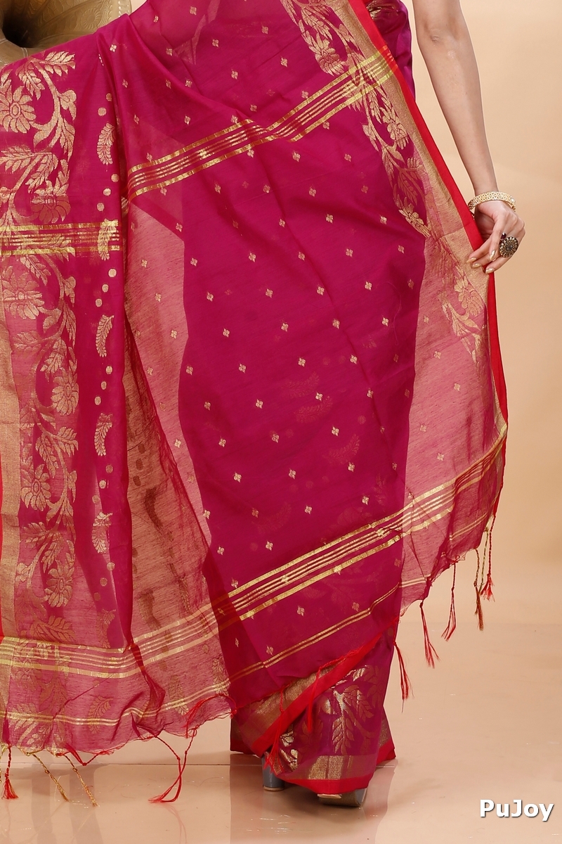 Maroon Blended Cotton Turik Hand Loom Saree (1252)