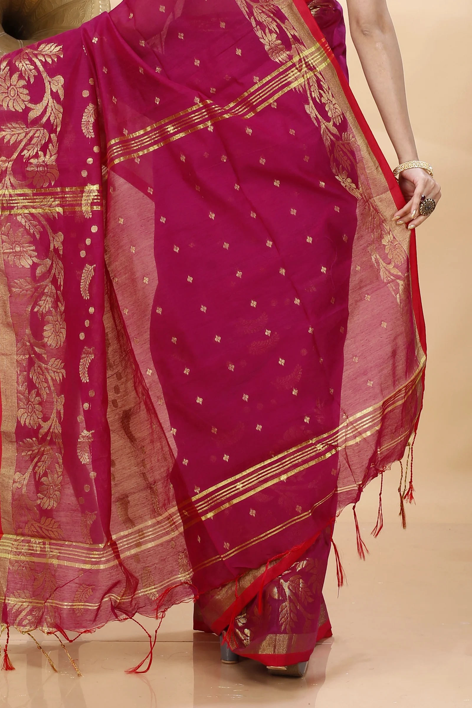 Maroon Blended Cotton Turik Hand Loom Saree (1252)
