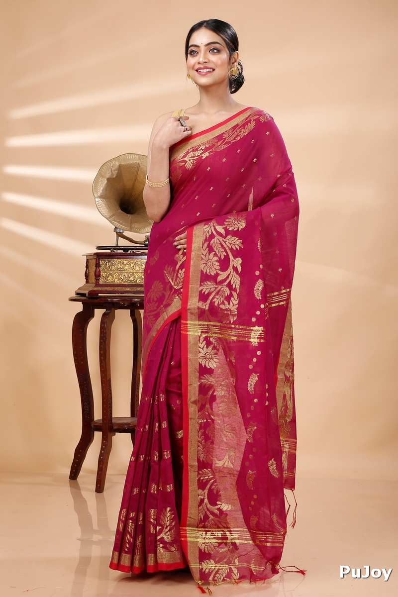 Maroon Blended Cotton Turik Hand Loom Saree (1252)