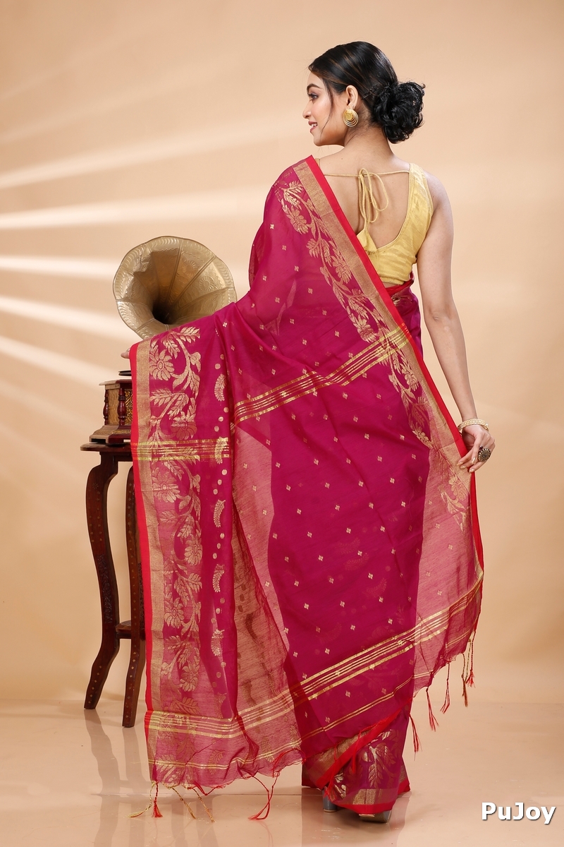 Maroon Blended Cotton Turik Hand Loom Saree (1252)