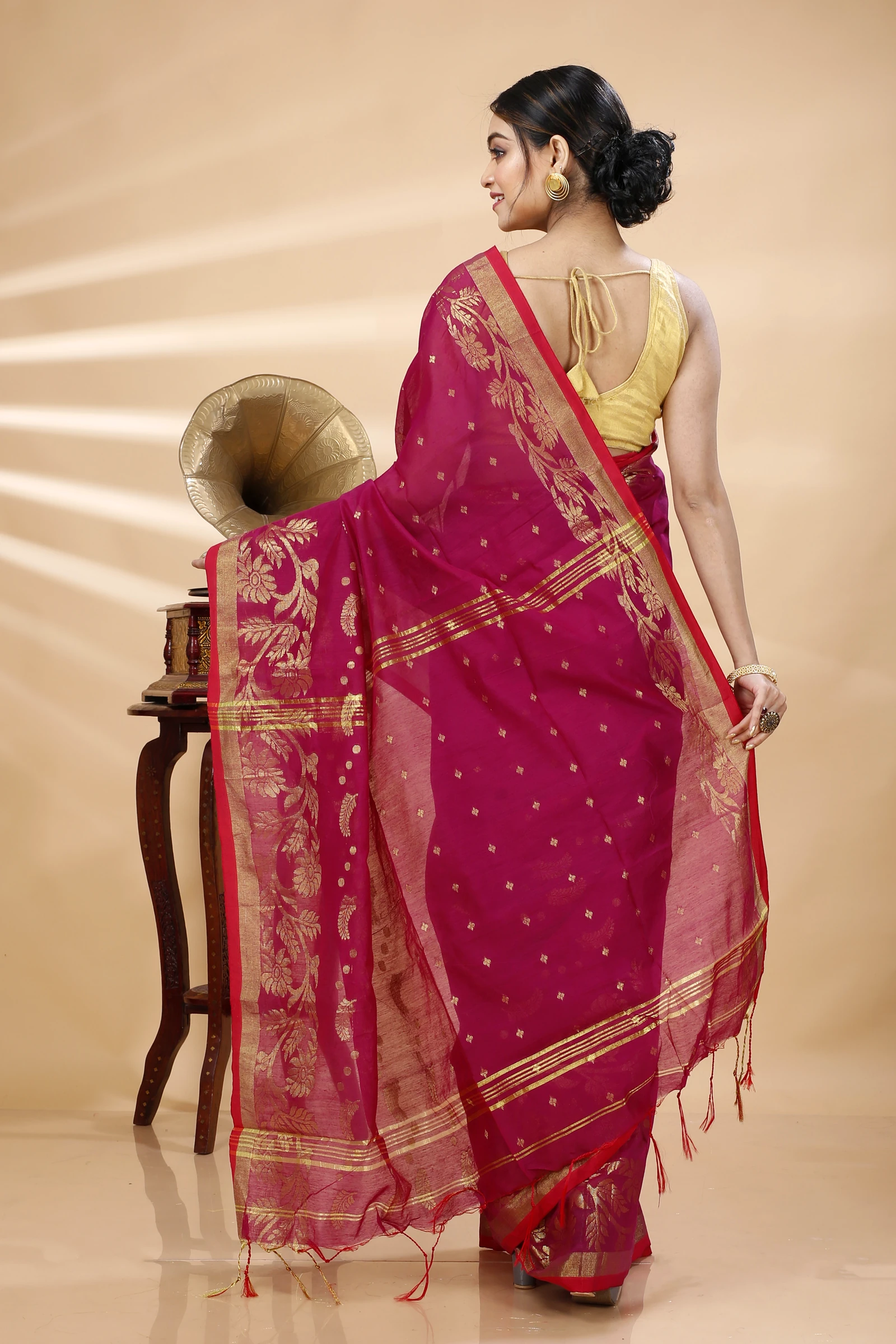 Maroon Blended Cotton Turik Hand Loom Saree (1252)