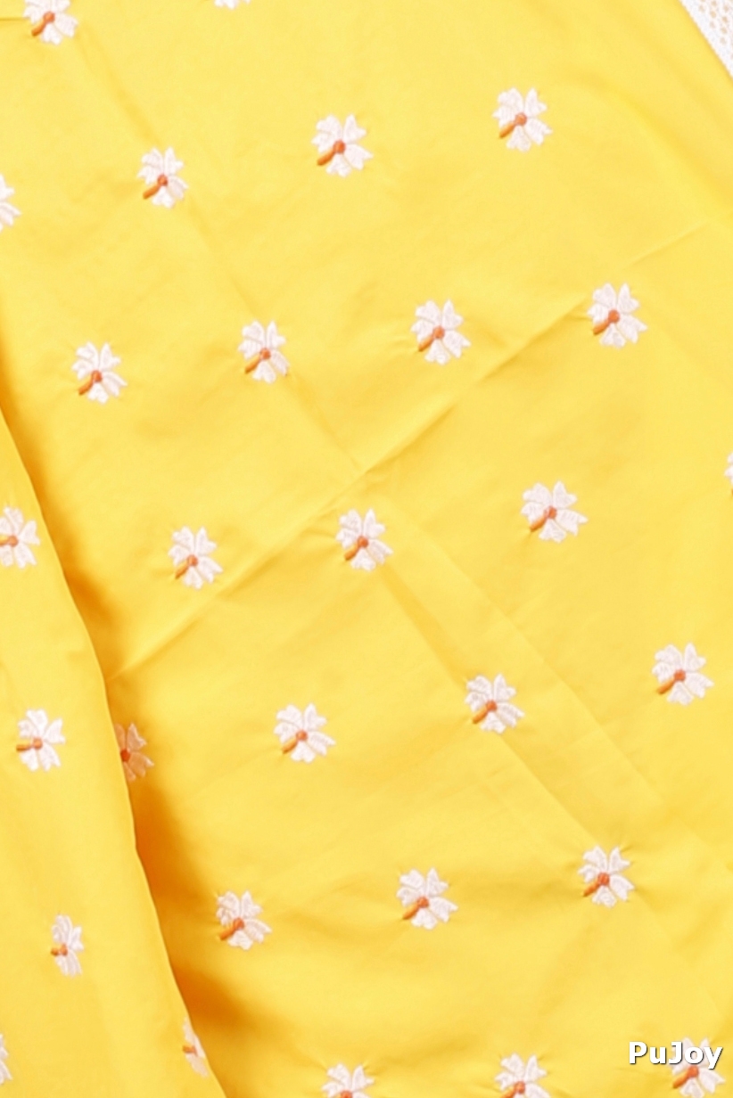Yellow White Pure Cotton LalPori Hand Loom Saree (1253)