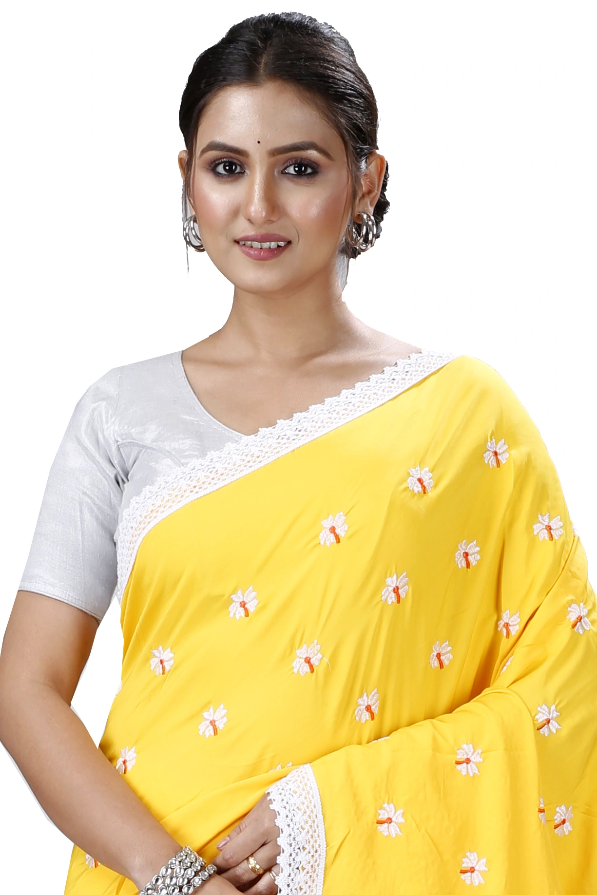Yellow White Pure Cotton LalPori Hand Loom Saree (1253)