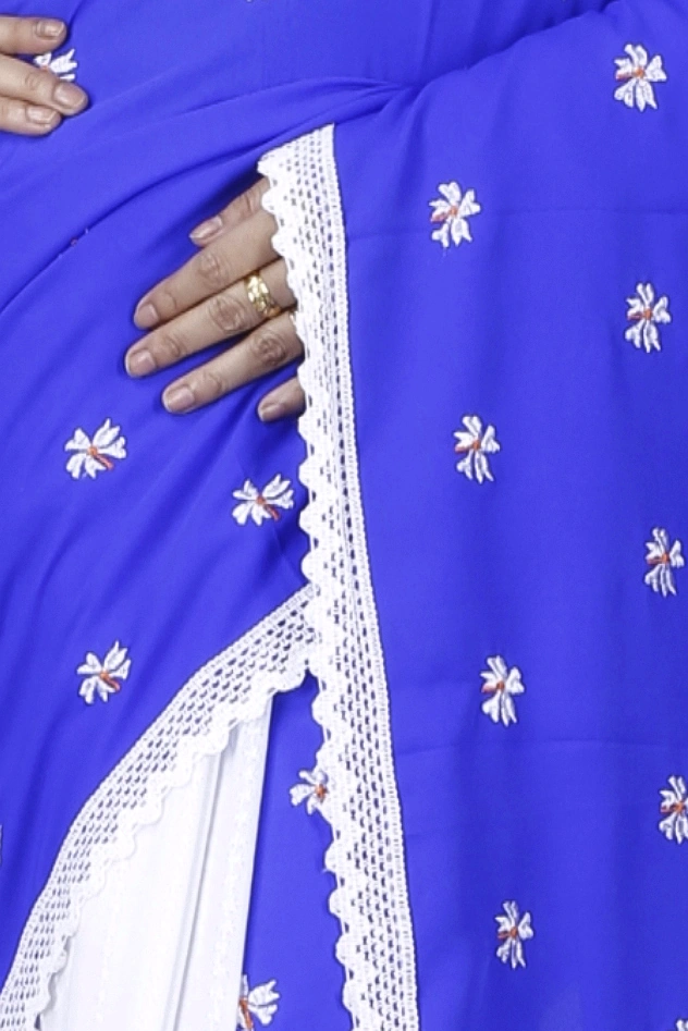 Blue White Pure Cotton LalPori Hand Loom Saree (1254)