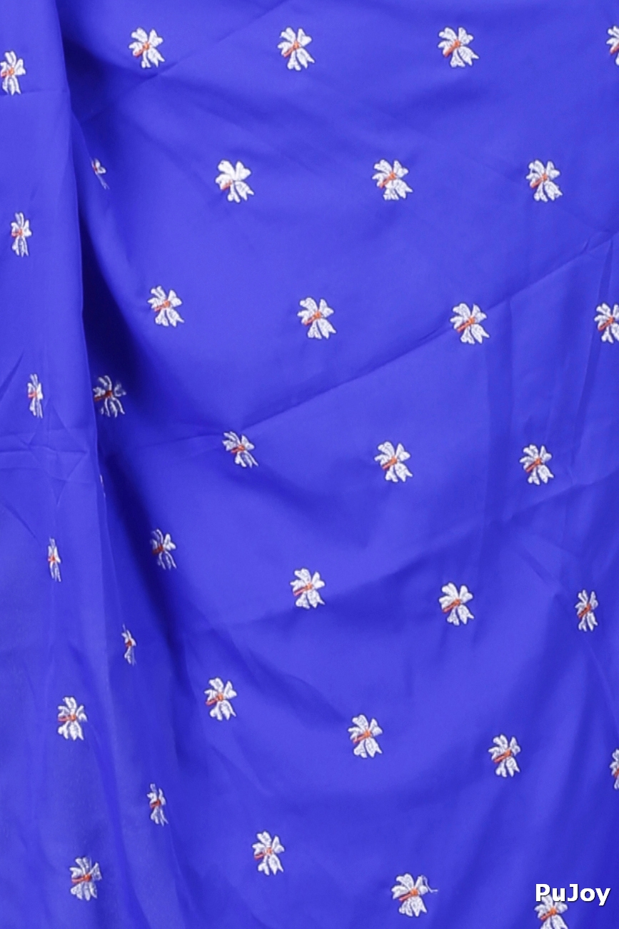 Blue White Pure Cotton LalPori Hand Loom Saree (1254)