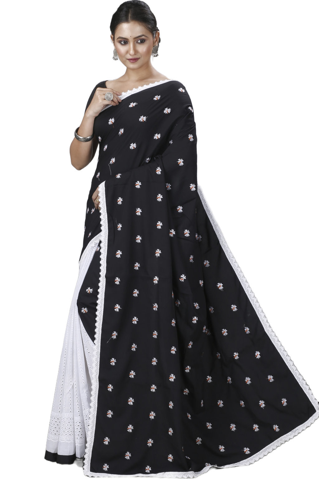 Black White Pure Cotton LalPori Hand Loom Saree (1256)