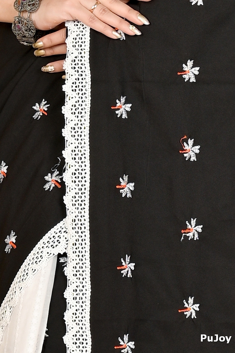 Black White Pure Cotton LalPori Hand Loom Saree (1256)