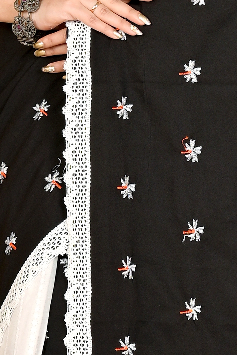 Black White Pure Cotton LalPori Hand Loom Saree (1256)