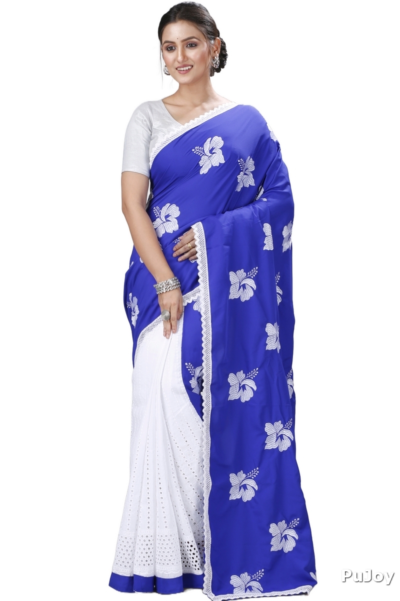 Blue White Pure Cotton Teru Hand Loom Saree (1257)