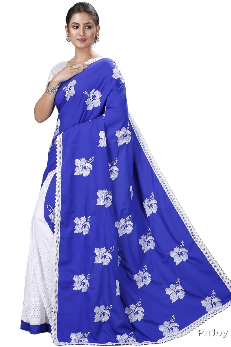 Blue White Pure Cotton Teru Hand Loom Saree (1257)