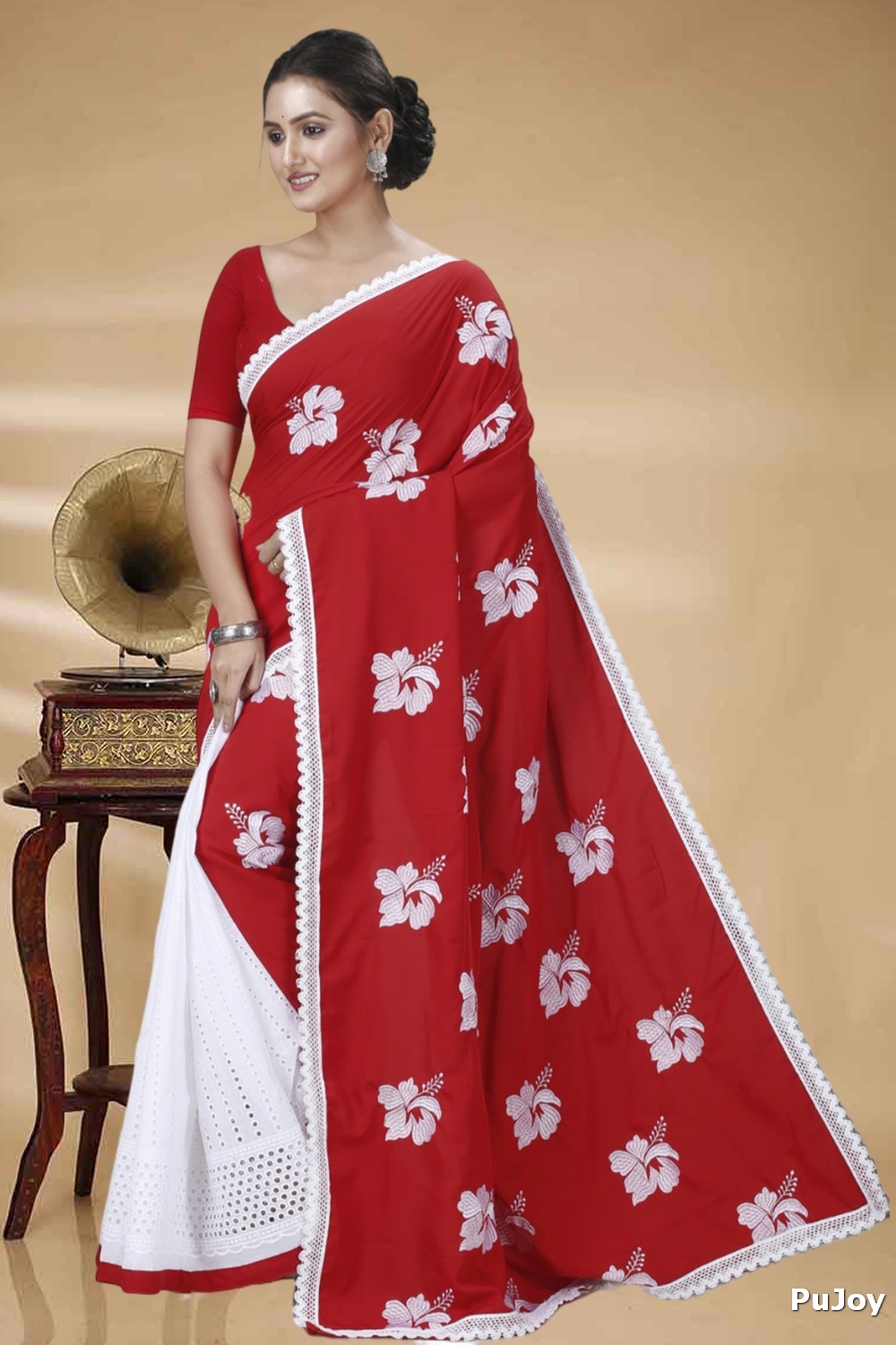 Red White Pure Cotton Teru Hand Loom Saree (1259)