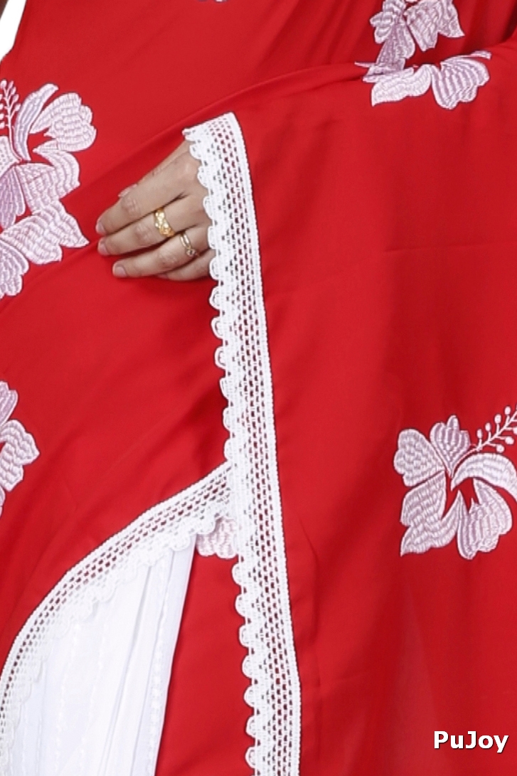 Red White Pure Cotton Teru Hand Loom Saree (1259)