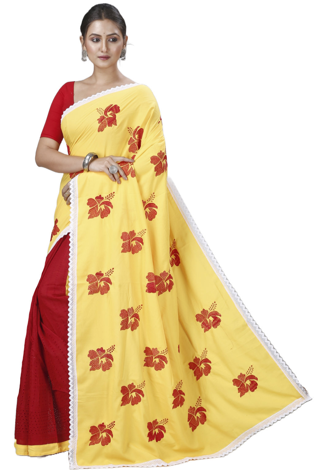 Yellow Red Pure Cotton Teru Hand Loom Saree (1260)