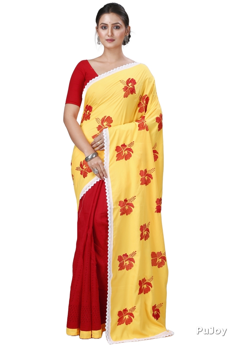 Yellow Red Pure Cotton Teru Hand Loom Saree (1260)