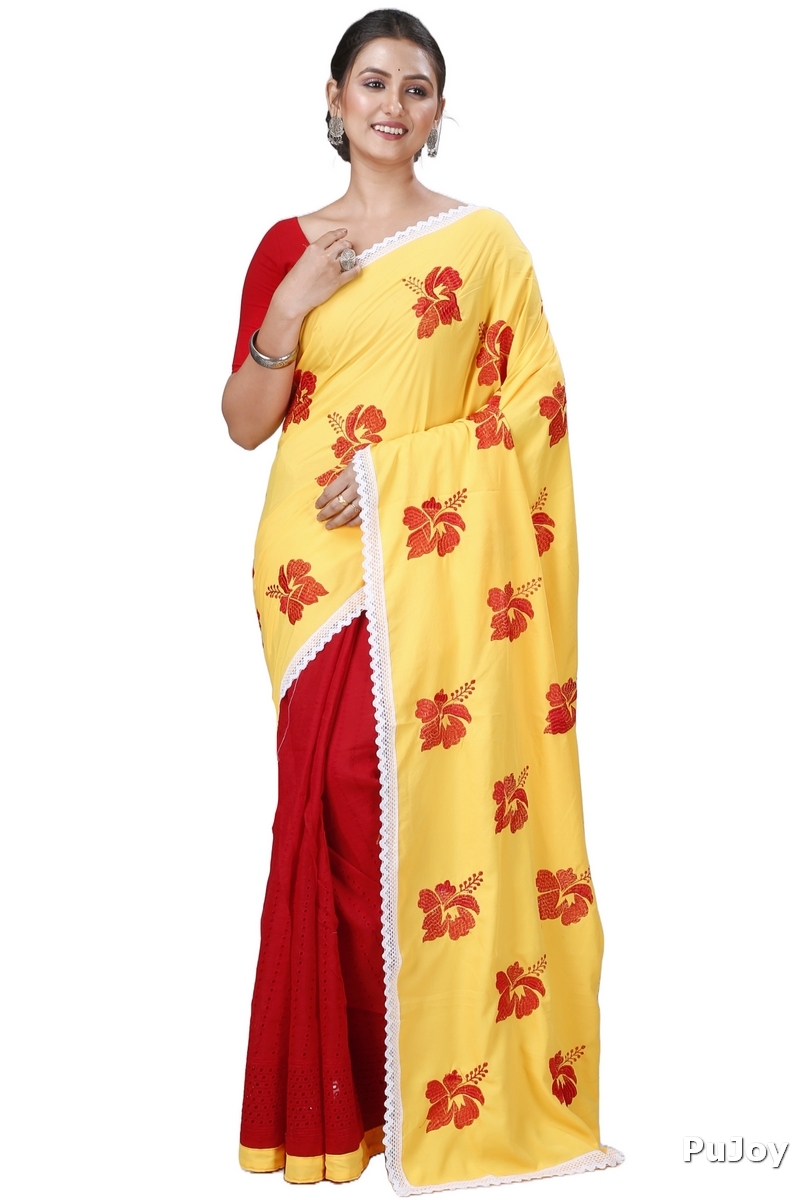 Yellow Red Pure Cotton Teru Hand Loom Saree (1260)