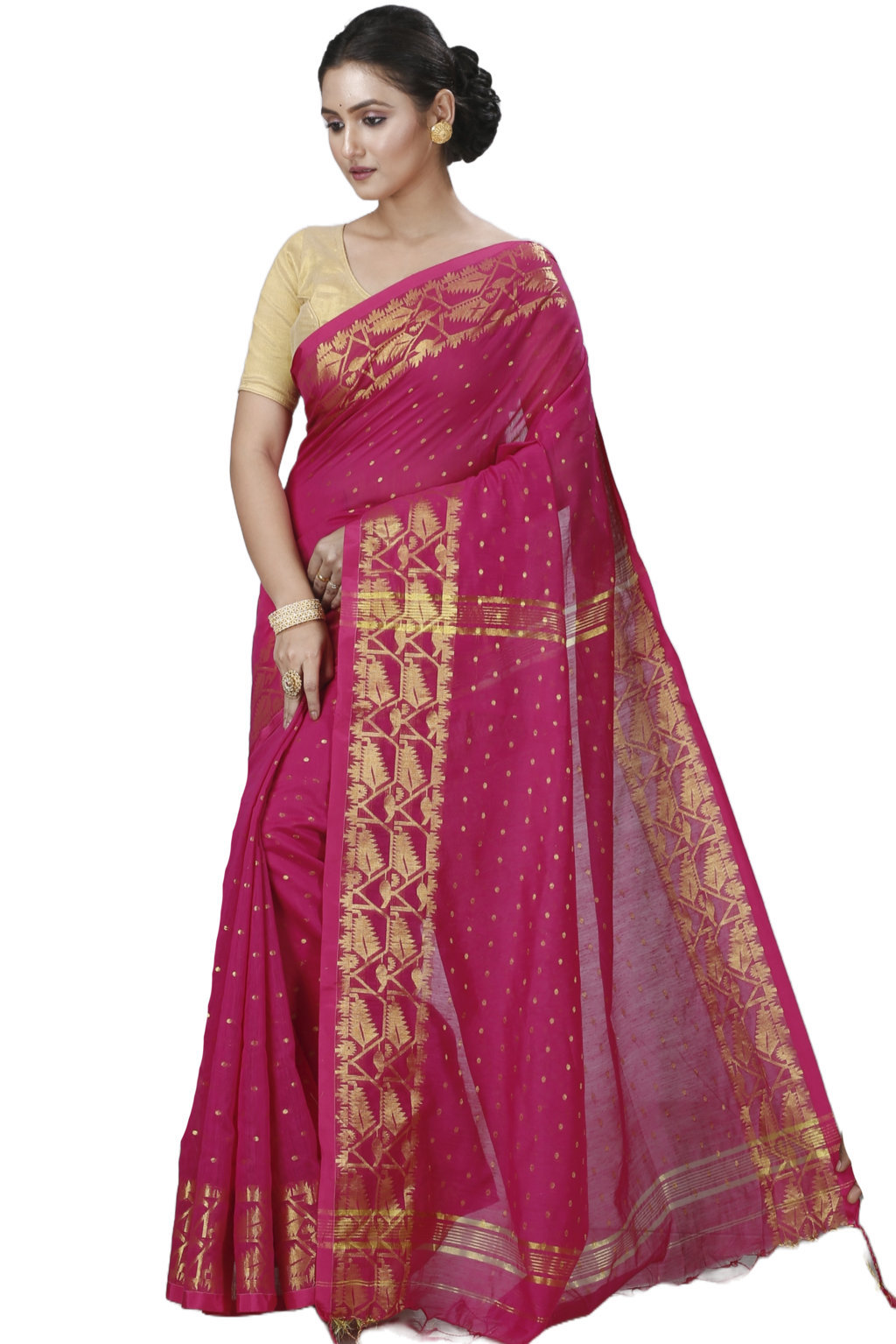 Pink Blended Cotton Temo Hand Loom Saree (1263)