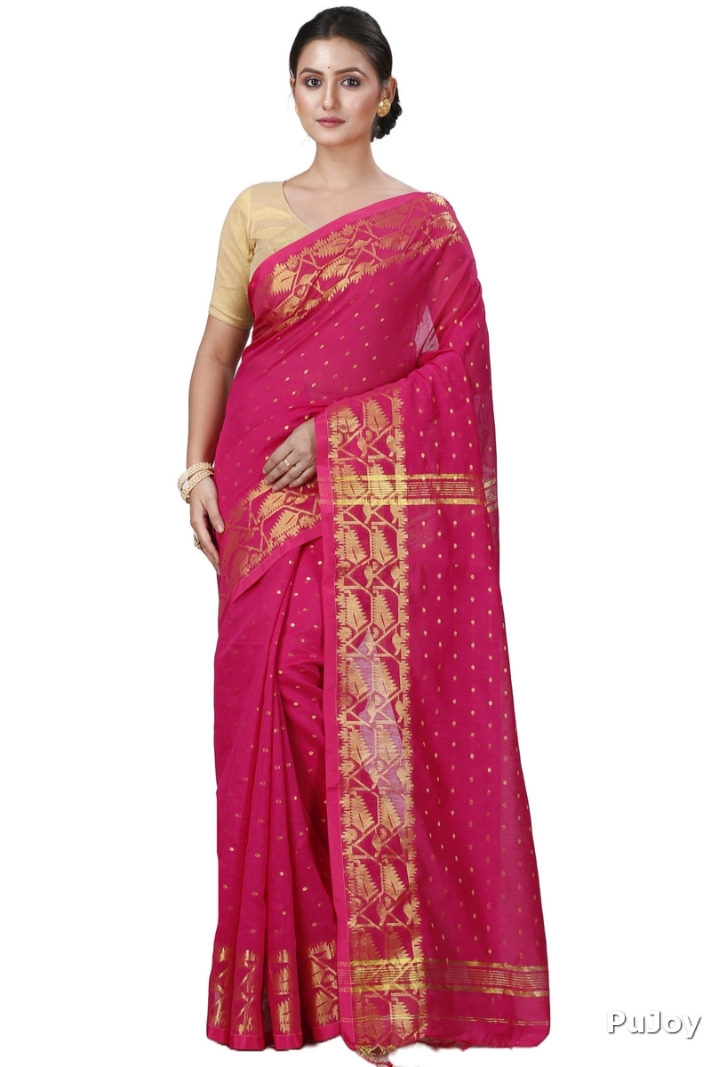 Pink Blended Cotton Temo Hand Loom Saree (1263)