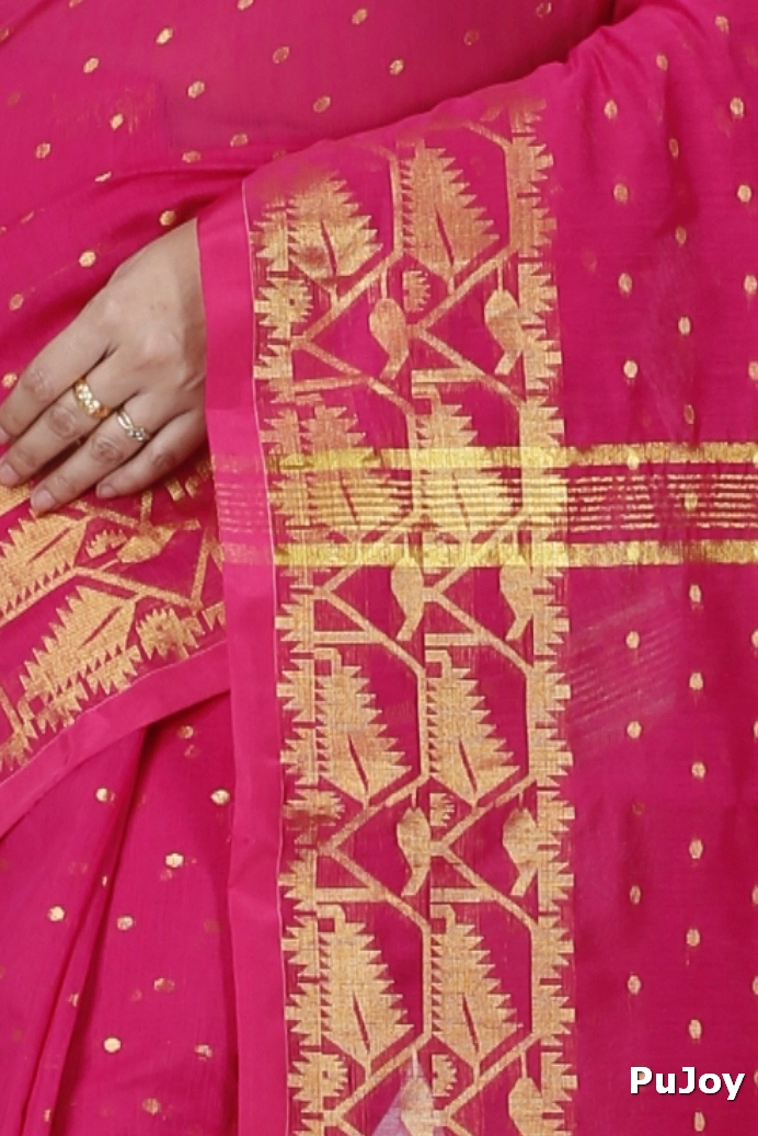 Pink Blended Cotton Temo Hand Loom Saree (1263)