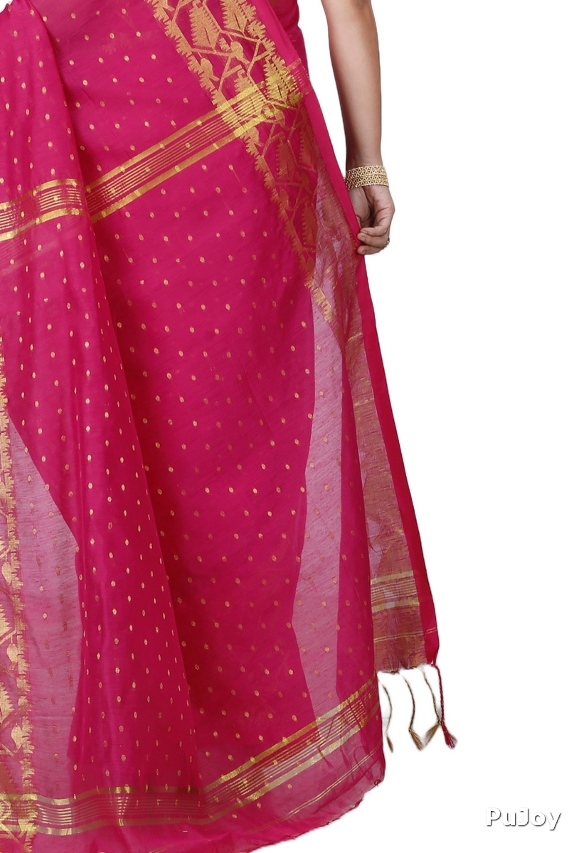 Pink Blended Cotton Temo Hand Loom Saree (1263)