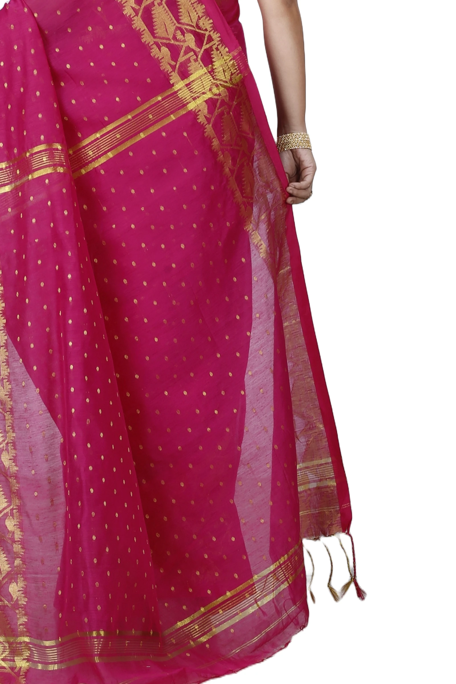Pink Blended Cotton Temo Hand Loom Saree (1263)
