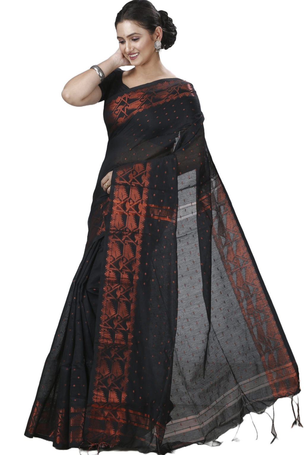 Black Blended Cotton Temo Hand Loom Saree (1264)