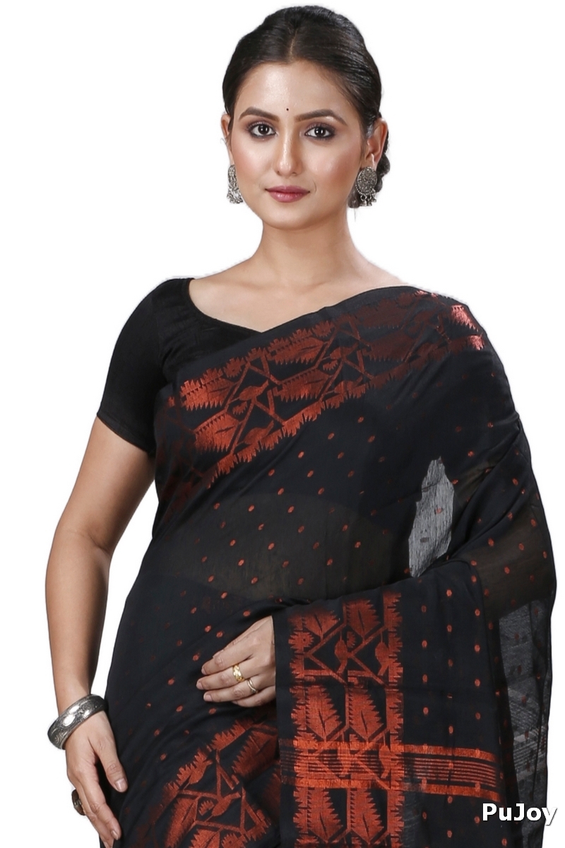 Black Blended Cotton Temo Hand Loom Saree (1264)
