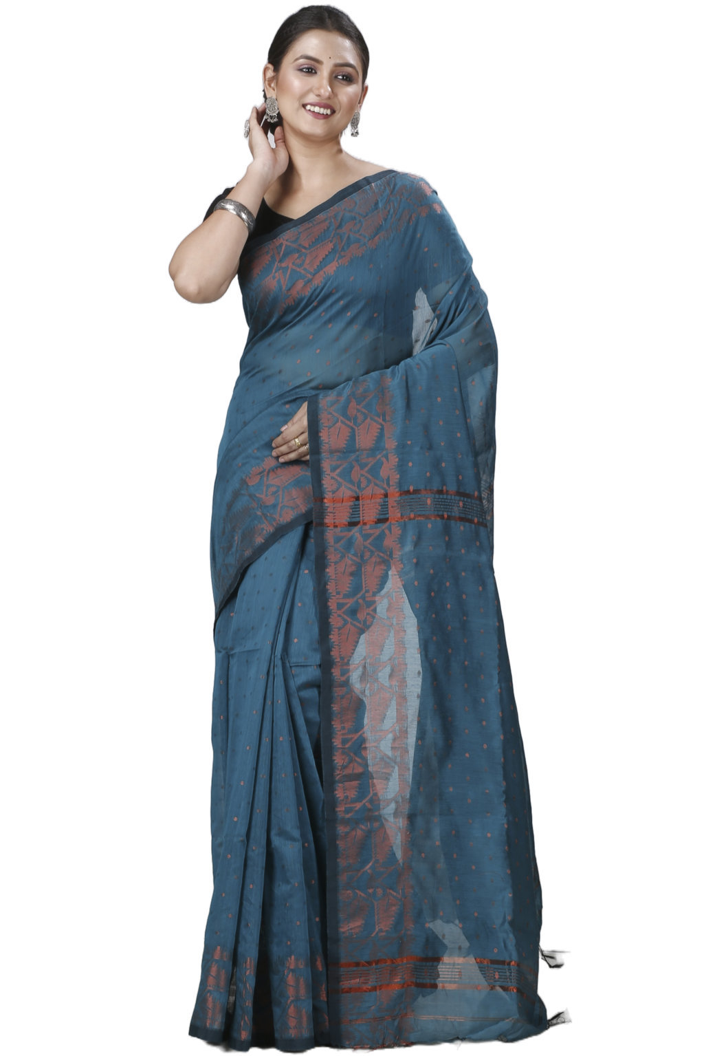 Botel Green Blended Cotton Temo Hand Loom Saree (1265)