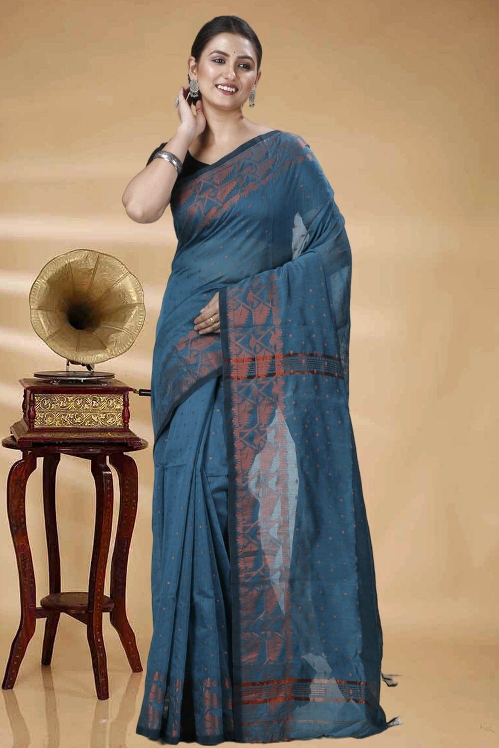Botel Green Blended Cotton Temo Hand Loom Saree (1265)