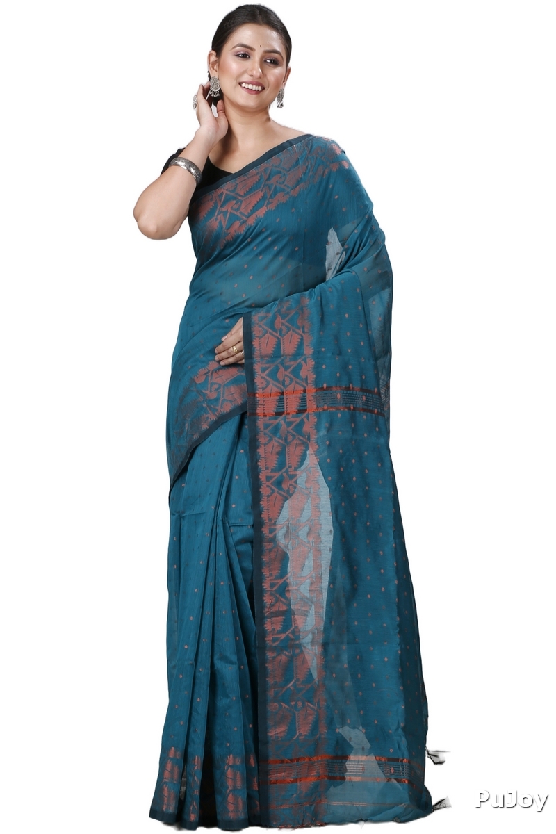 Botel Green Blended Cotton Temo Hand Loom Saree (1265)