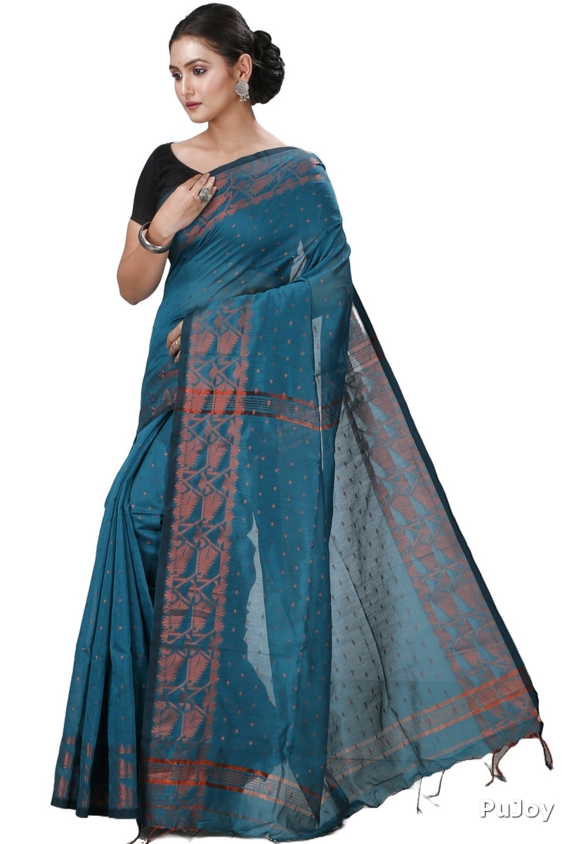 Botel Green Blended Cotton Temo Hand Loom Saree (1265)