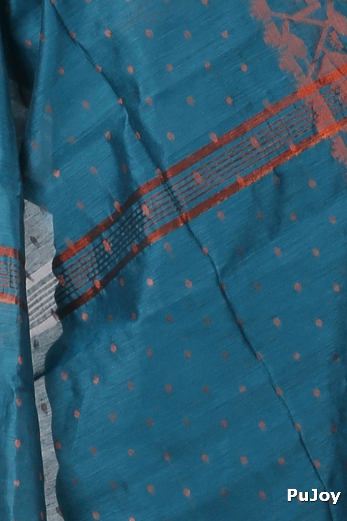 Botel Green Blended Cotton Temo Hand Loom Saree (1265)