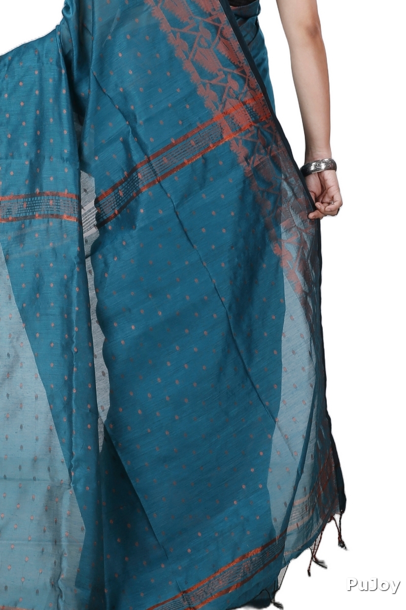 Botel Green Blended Cotton Temo Hand Loom Saree (1265)