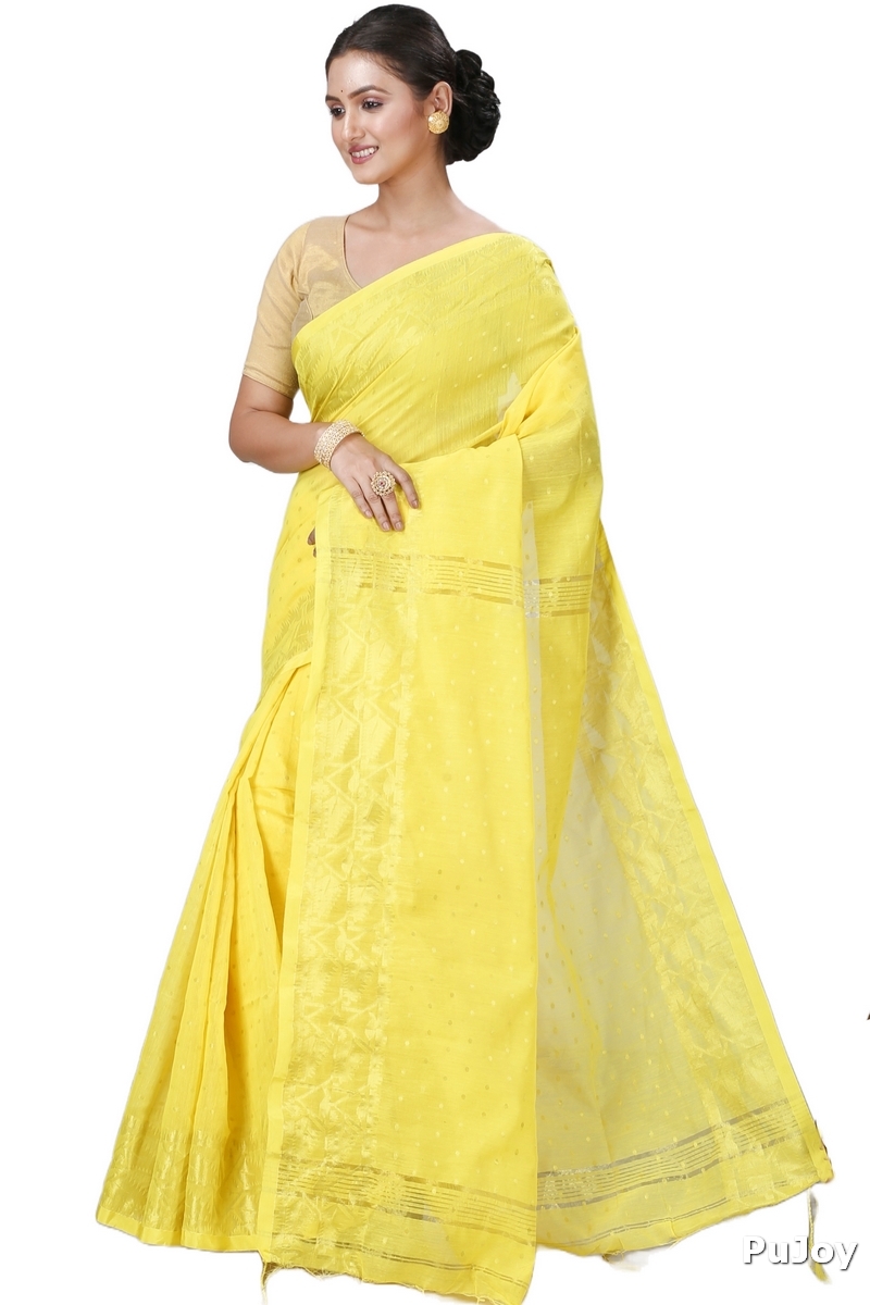 Yellow Blended Cotton Temo Hand Loom Saree (1266)