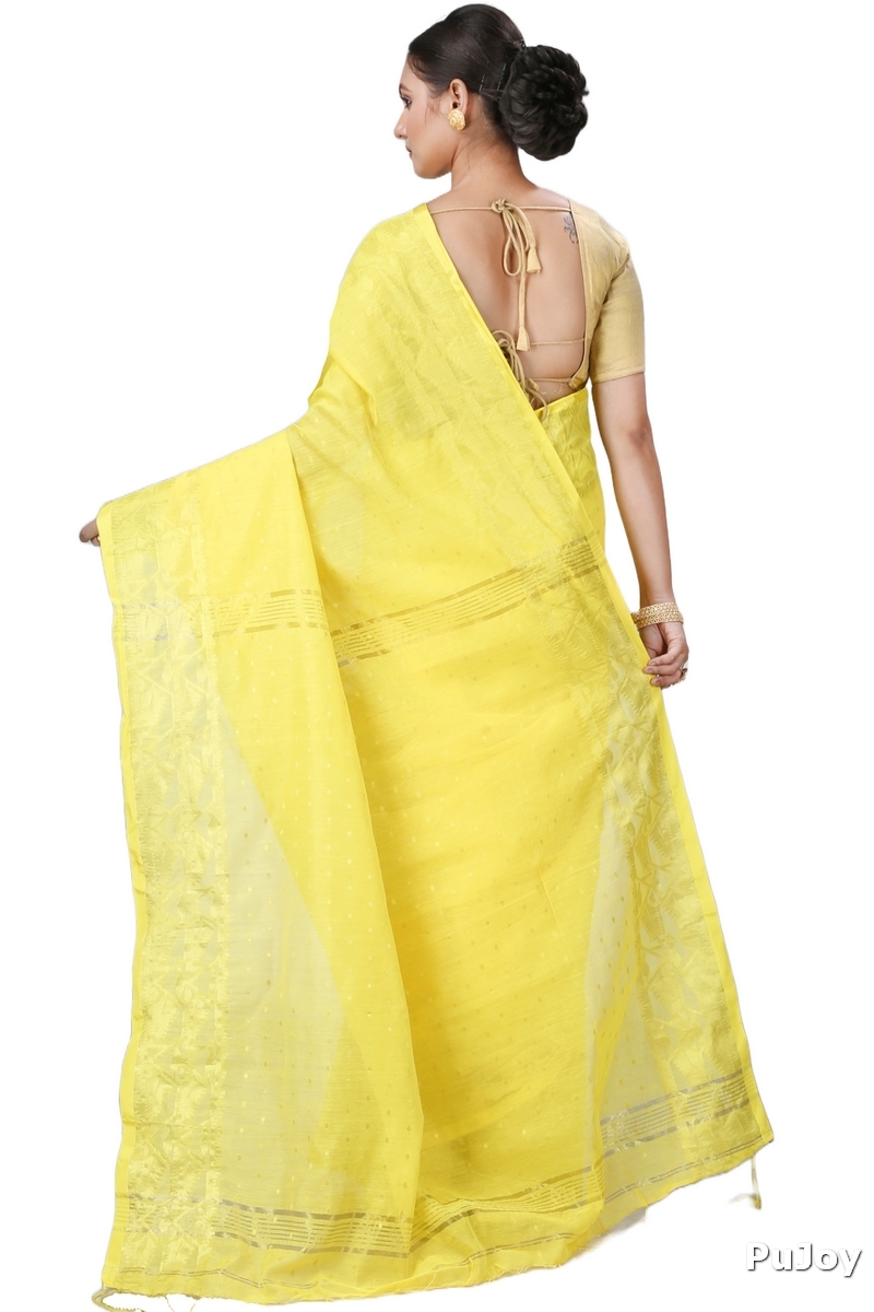Yellow Blended Cotton Temo Hand Loom Saree (1266)