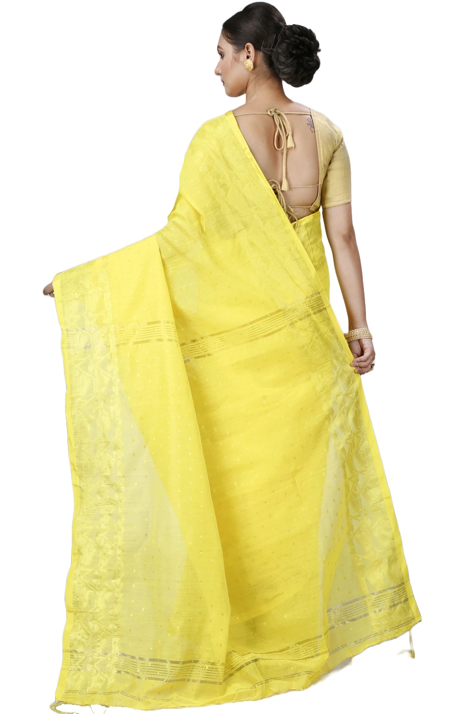 Yellow Blended Cotton Temo Hand Loom Saree (1266)