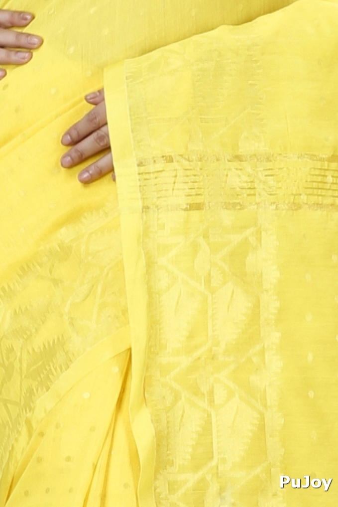 Yellow Blended Cotton Temo Hand Loom Saree (1266)