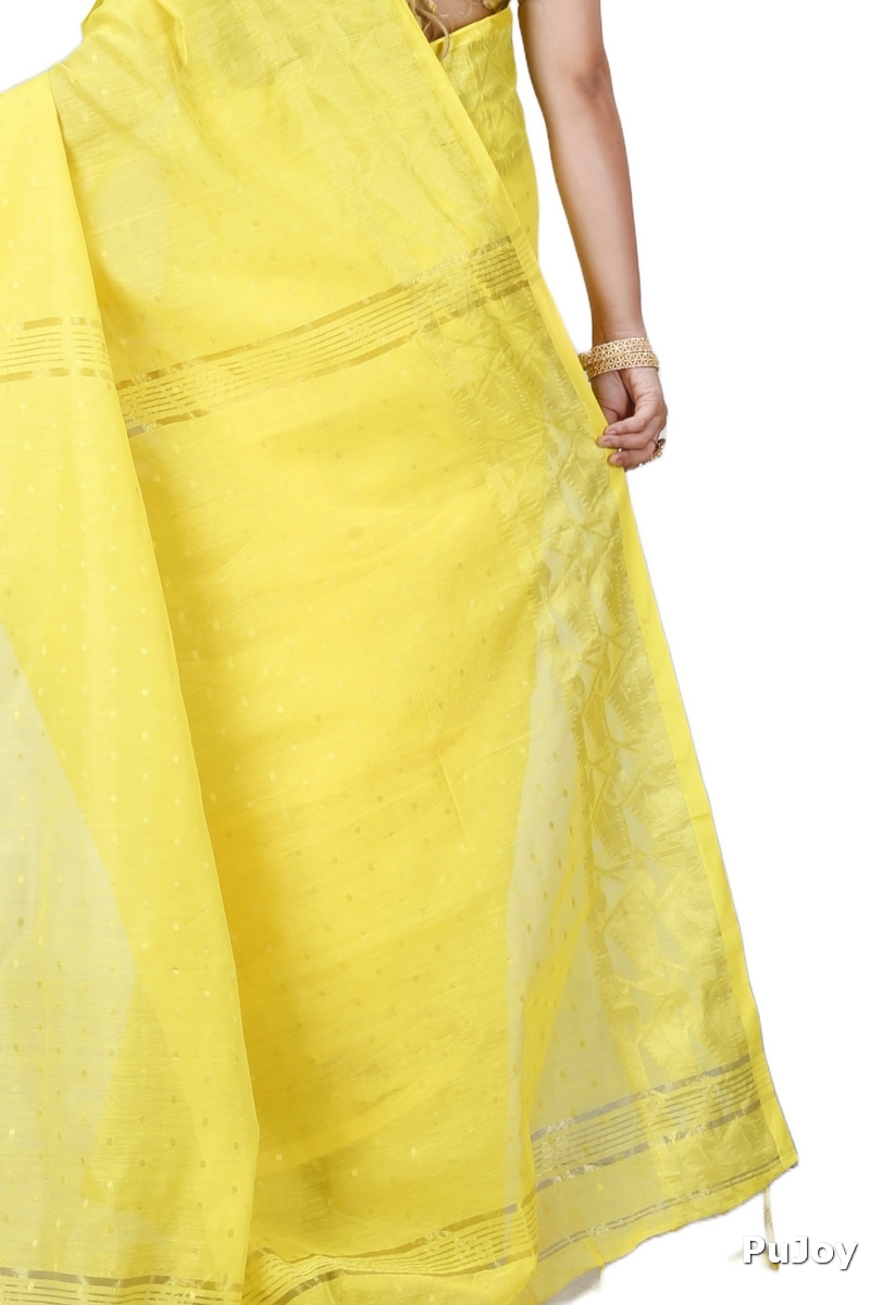 Yellow Blended Cotton Temo Hand Loom Saree (1266)